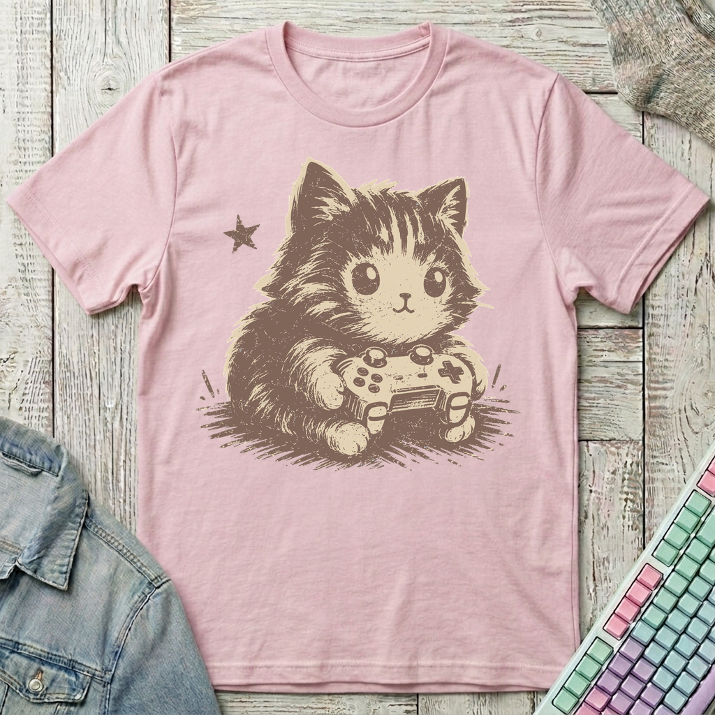 Paws on Controller T-Shirt - Paws on Controller_light_pink