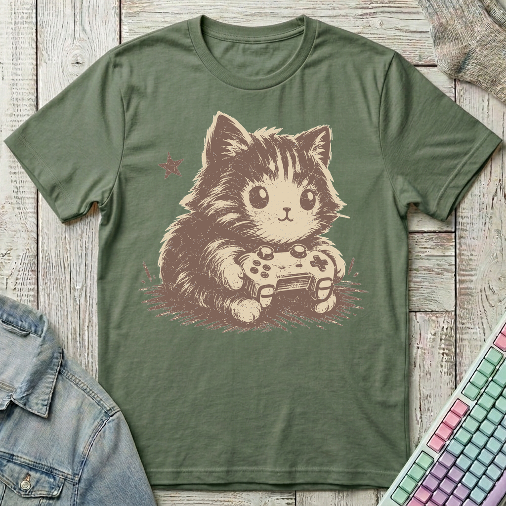 Paws on Controller T-Shirt - Paws on Controller_military_green