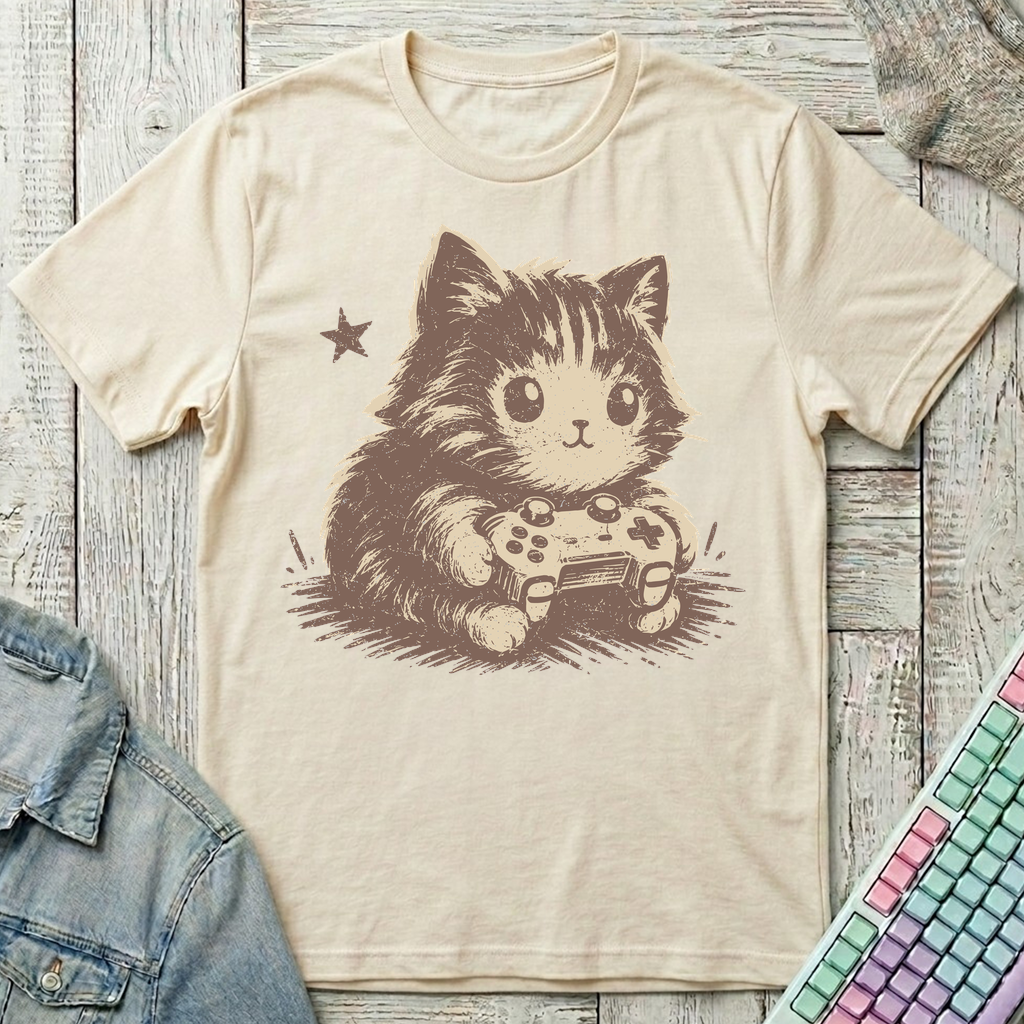 Paws on Controller T-Shirt - Paws on Controller_natural