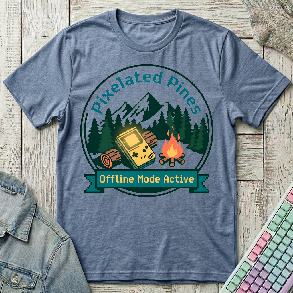 Pixel Pines Campout T-Shirt - Pixel Pines Campout_heather_indigo