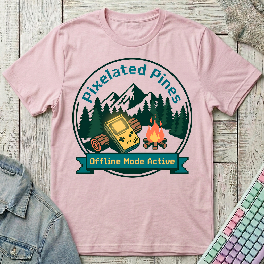 Pixel Pines Campout T-Shirt - Pixel Pines Campout_light_pink