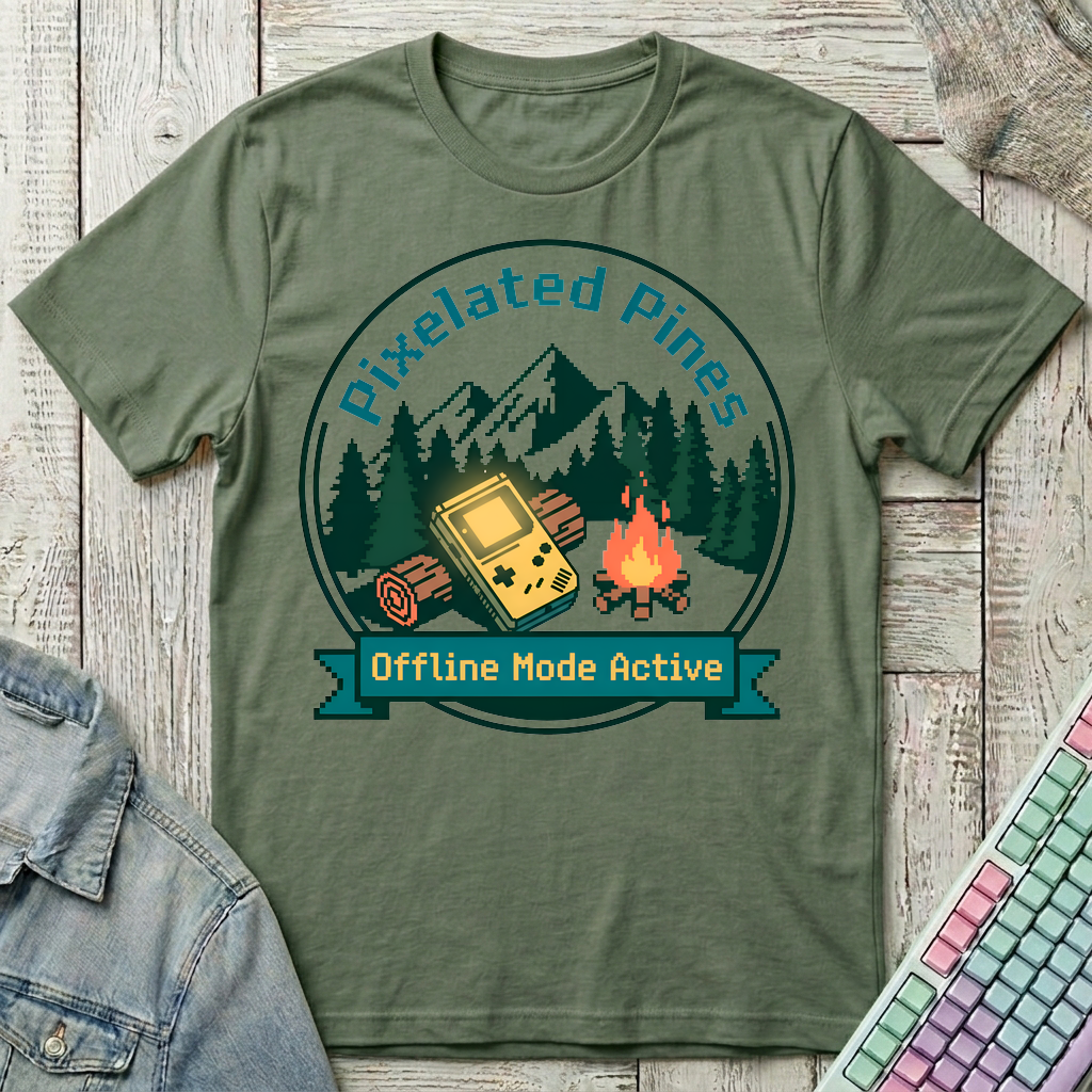 Pixel Pines Campout T-Shirt - Pixel Pines Campout_military_green