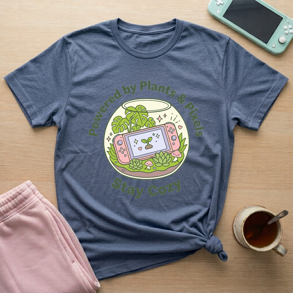 Powered By Plants & Pixels T-Shirt - Powered By Plants & Pixels_heather_indigo