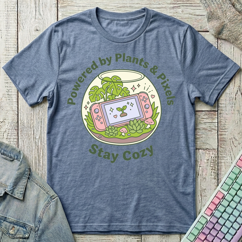 Powered By Plants & Pixels T-Shirt - Powered By Plants & Pixels_heather_indigo