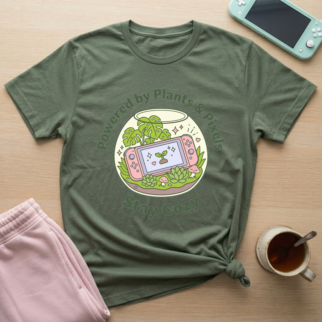 Powered By Plants & Pixels T-Shirt - Powered By Plants & Pixels_military_green