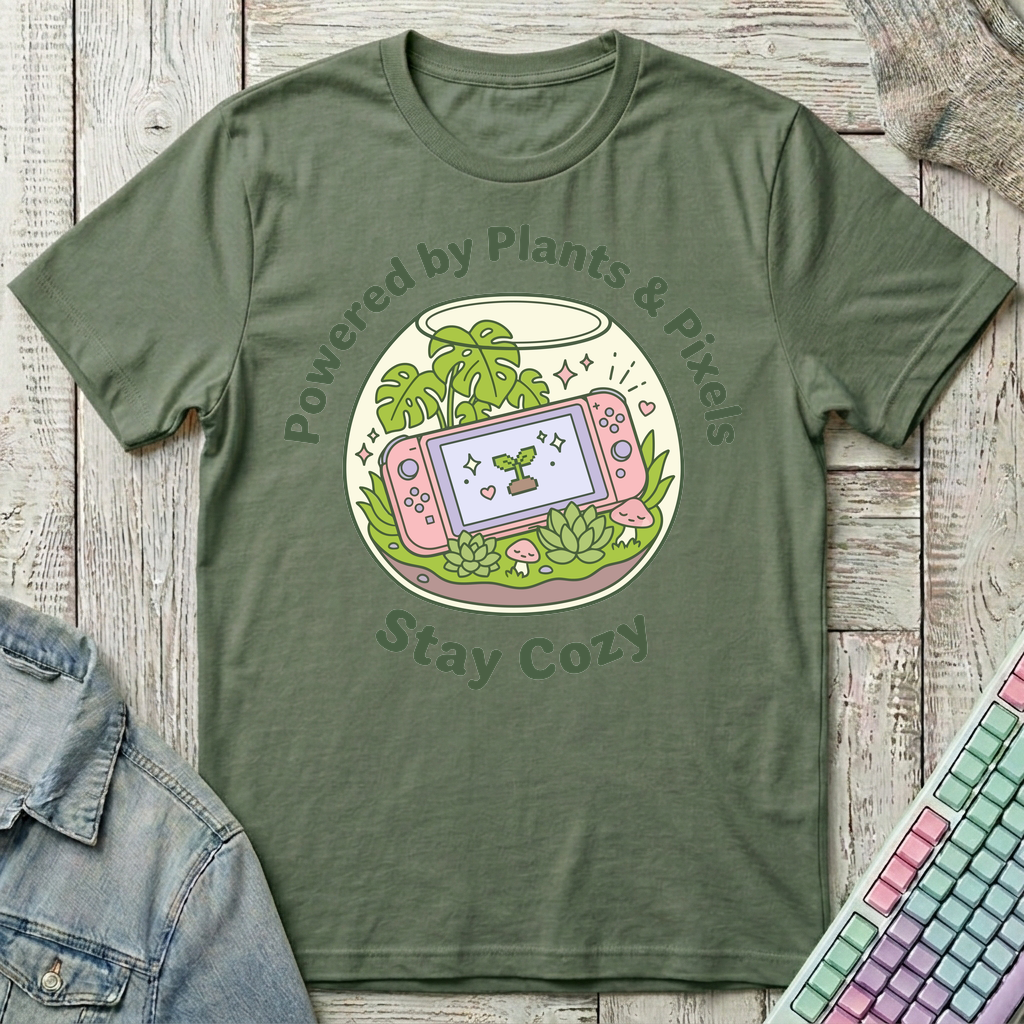 Powered By Plants & Pixels T-Shirt - Powered By Plants & Pixels_military_green