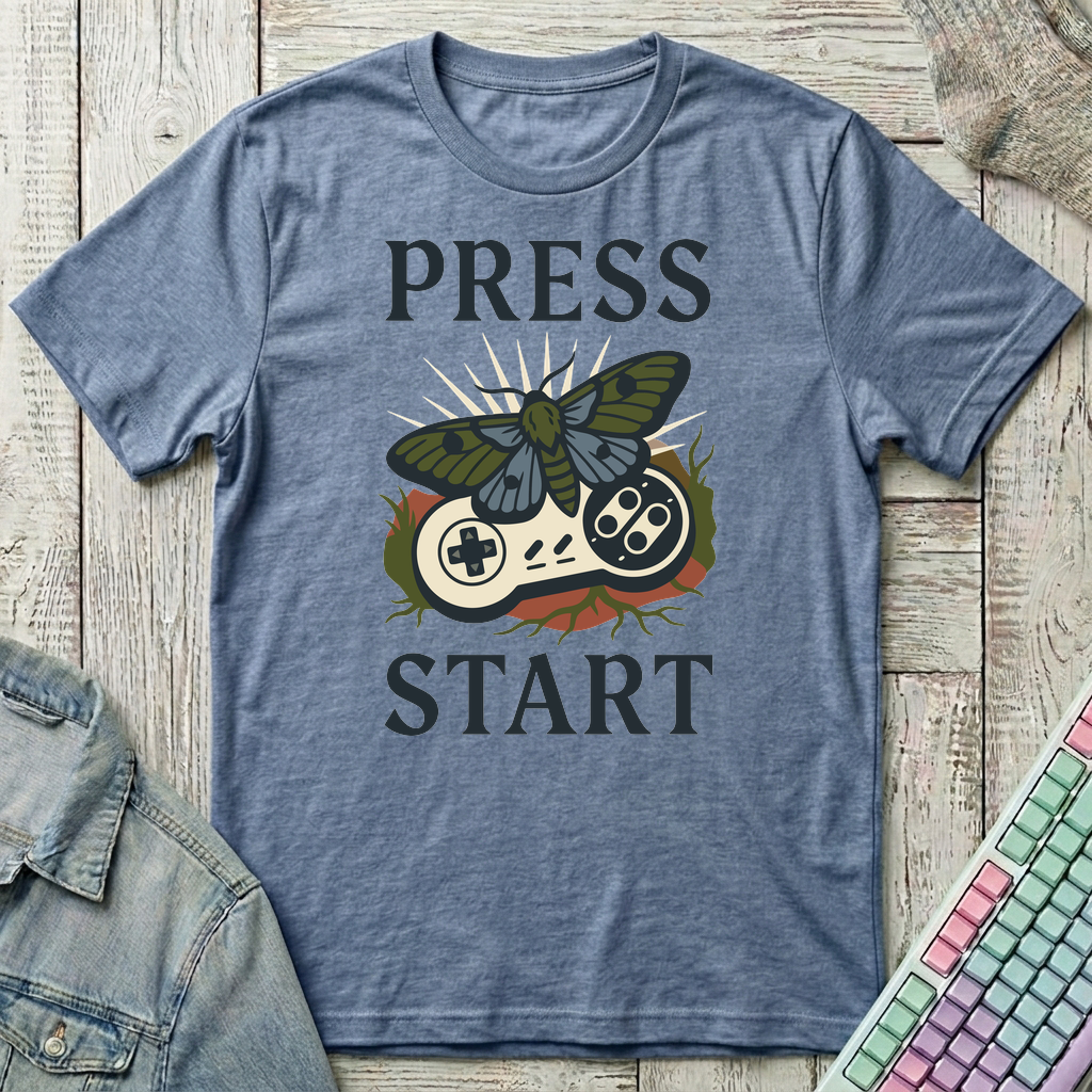 Press Start Butterfly T-Shirt - Press Start Butterfly_heather_indigo