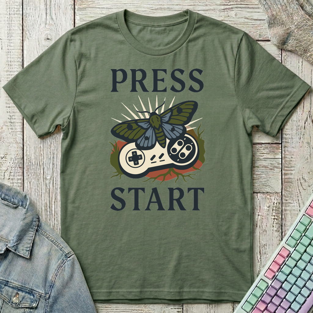 Press Start Butterfly T-Shirt - Press Start Butterfly_military_green