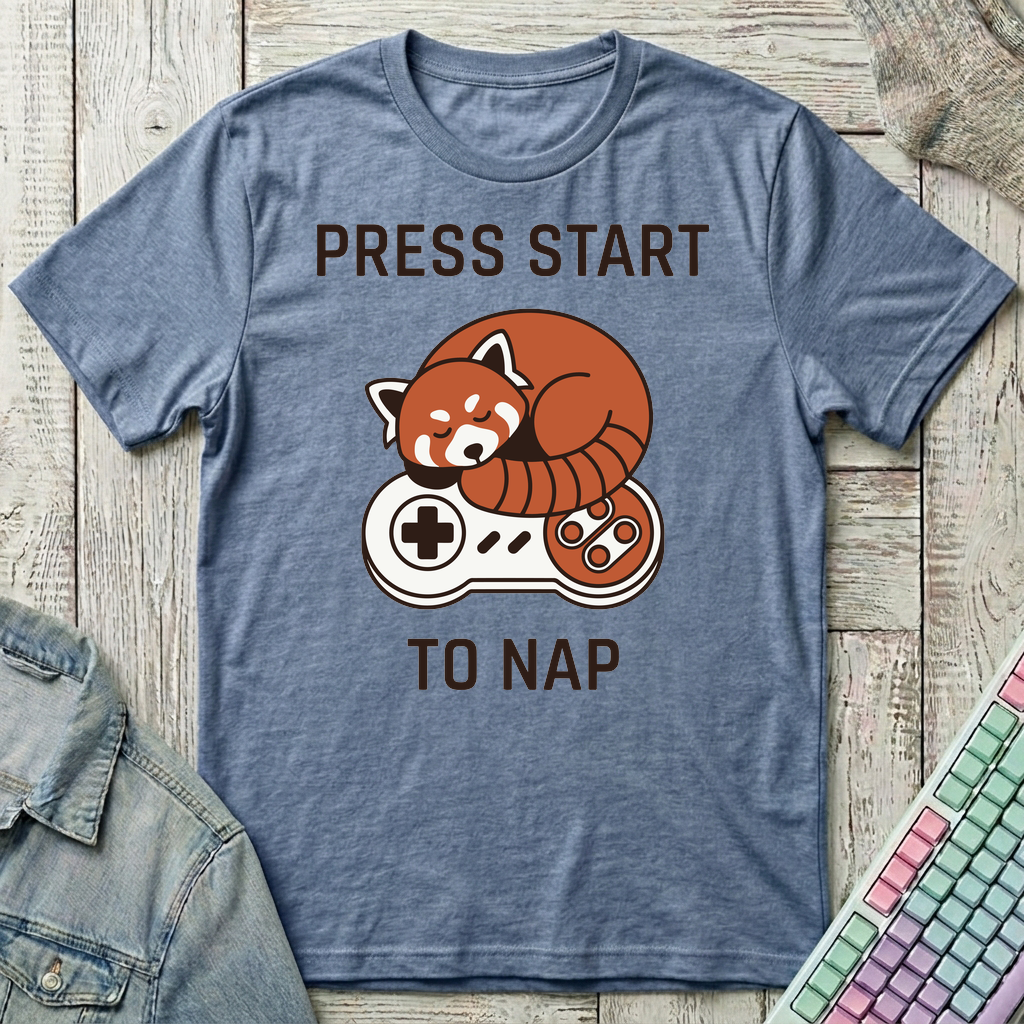 Press Start To Nap T-Shirt - Press Start To Nap_heather_indigo