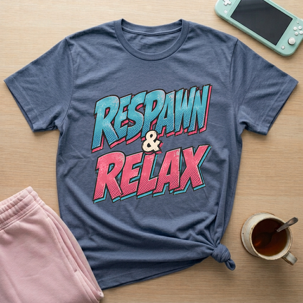 Respawn & Relax Typography T-Shirt - Respawn & Relax Typography_heather_indigo