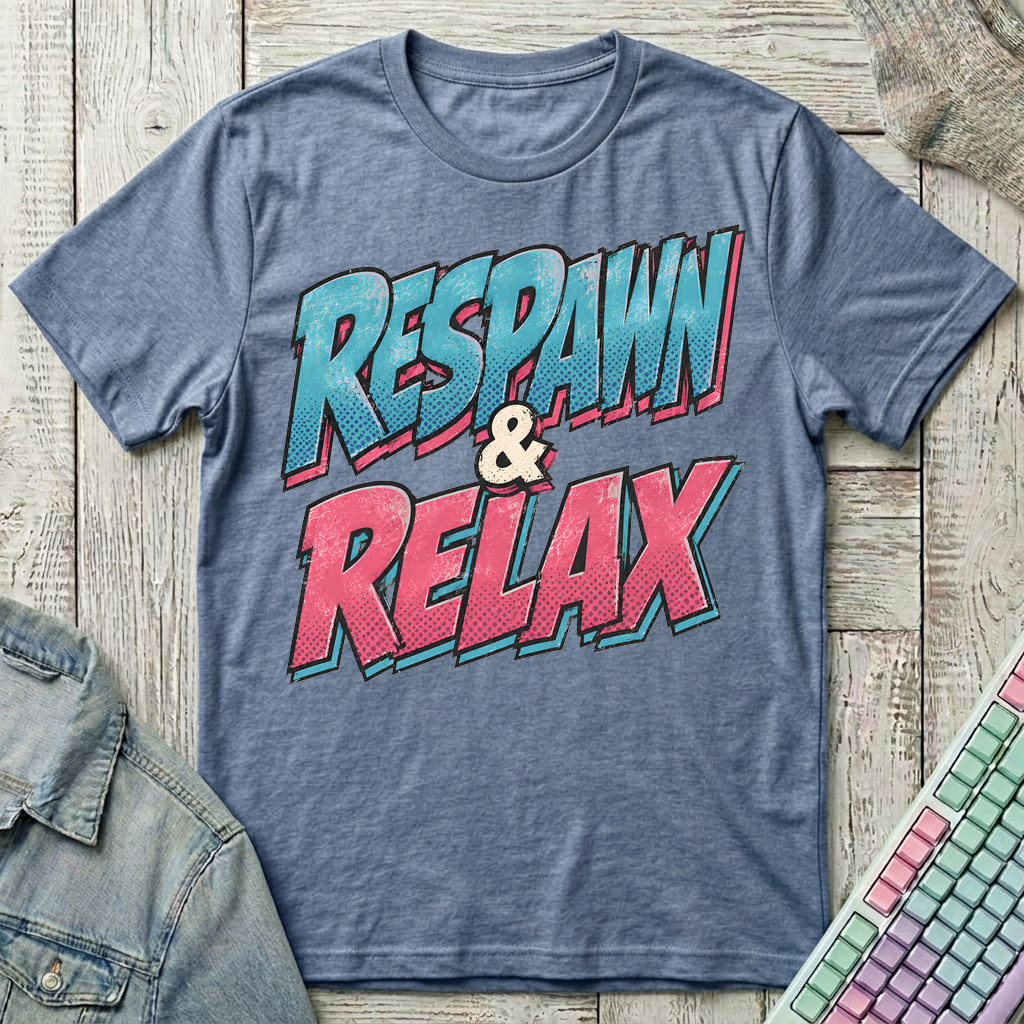 Respawn & Relax Typography T-Shirt - Respawn & Relax Typography_heather_indigo