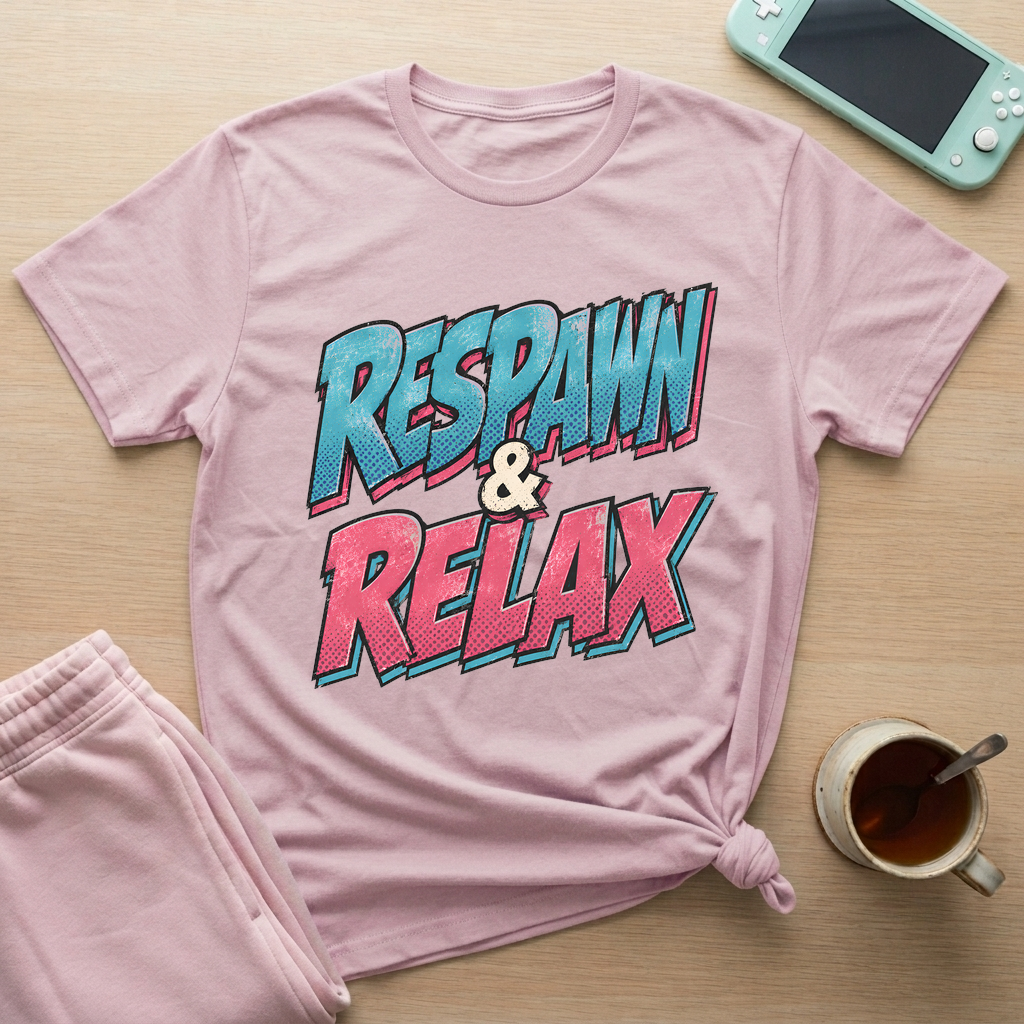 Respawn & Relax Typography T-Shirt - Respawn & Relax Typography_light_pink