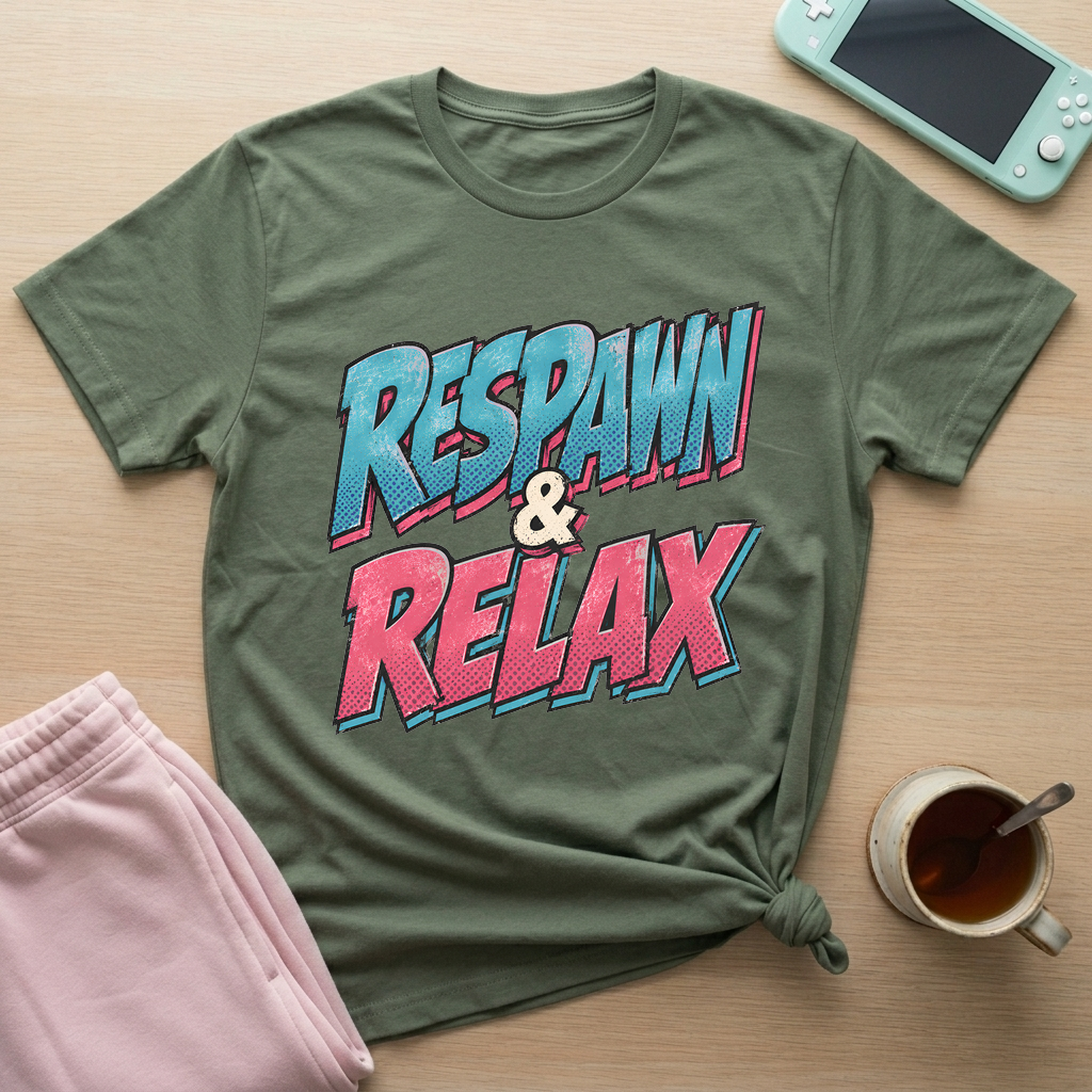 Respawn & Relax Typography T-Shirt - Respawn & Relax Typography_military_green