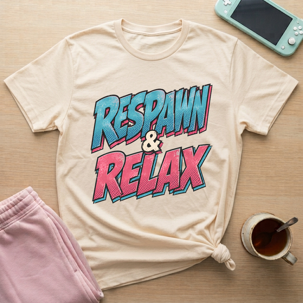 Respawn & Relax Typography T-Shirt - Respawn & Relax Typography_natural