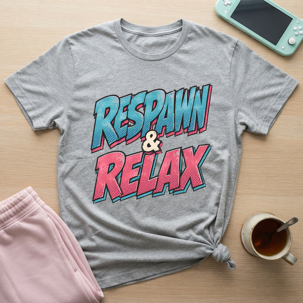 Respawn & Relax Typography T-Shirt - Respawn & Relax Typography_sport_grey