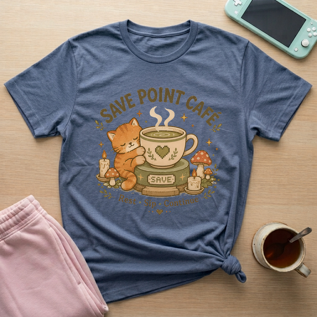 Save Point Cafe T-Shirt - Save Point Cafe_heather_indigo