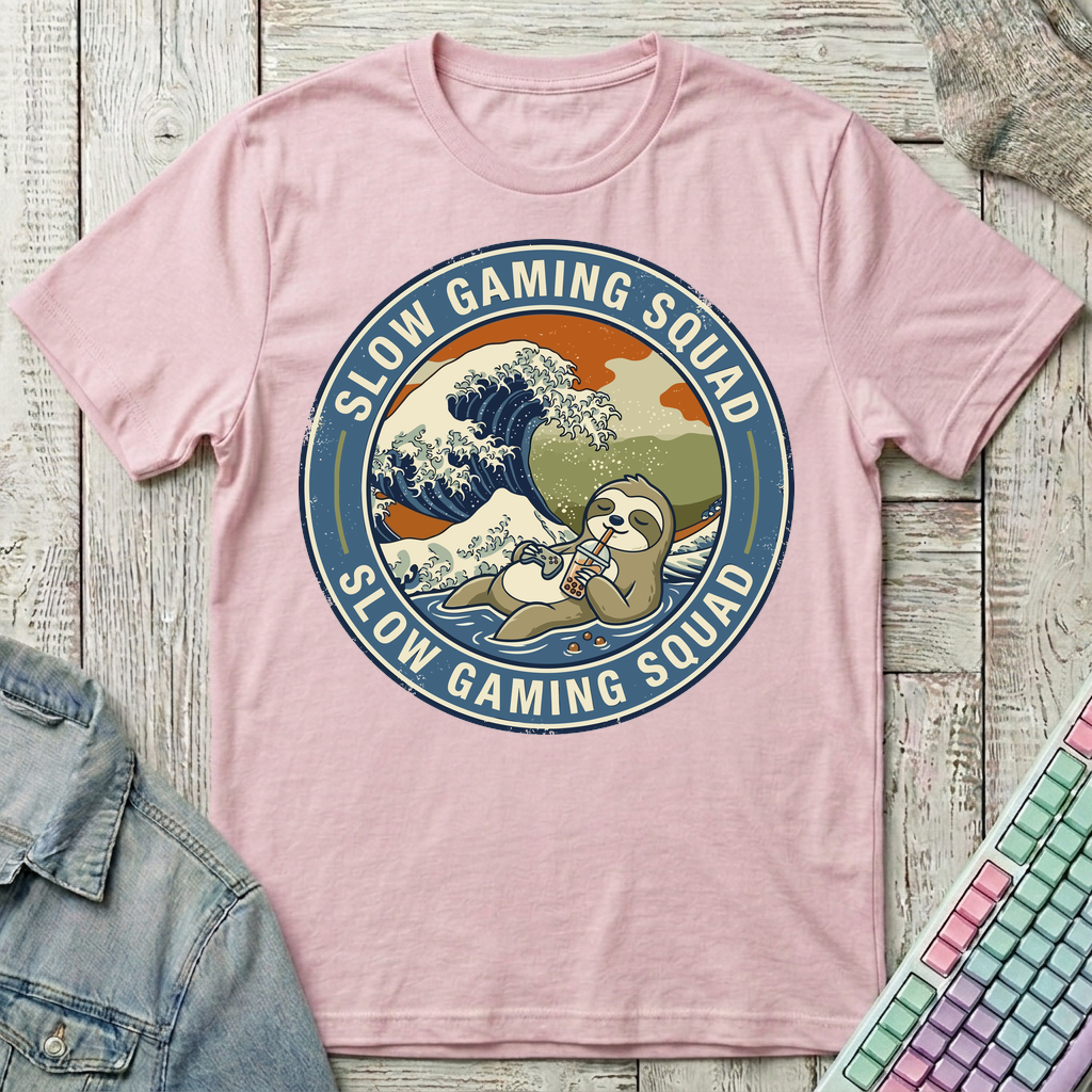 Slow Gaming Sloth T-Shirt - Slow Gaming Sloth_light_pink