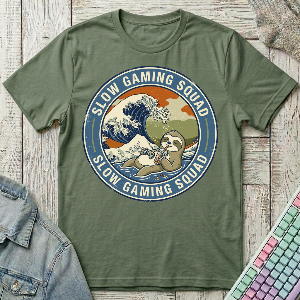 Slow Gaming Sloth T-Shirt - Slow Gaming Sloth_military_green