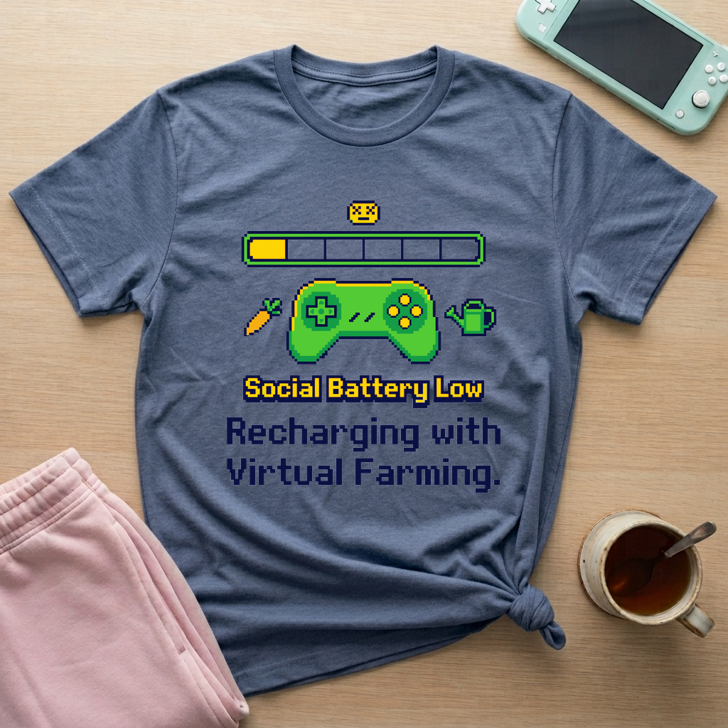 Social Battery Low T-Shirt - Social Battery Low_heather_indigo