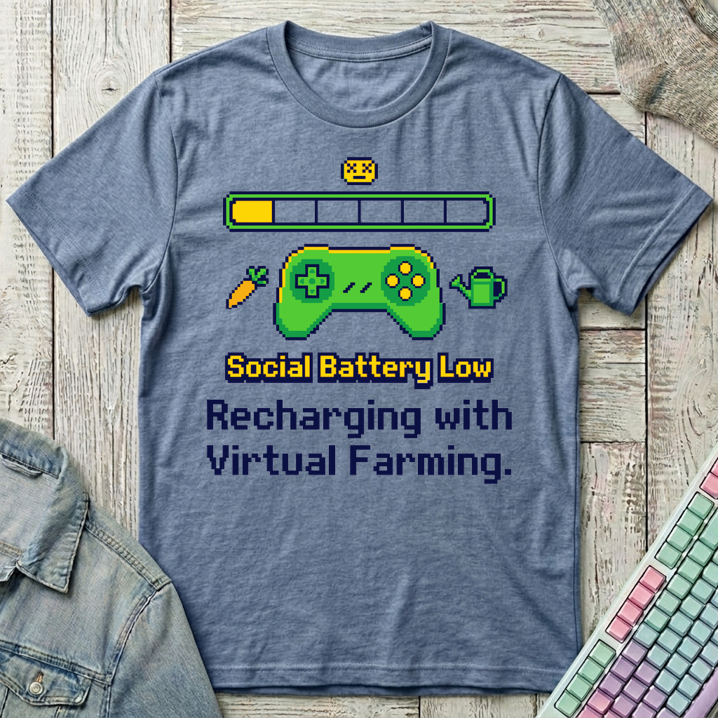 Social Battery Low T-Shirt - Social Battery Low_heather_indigo