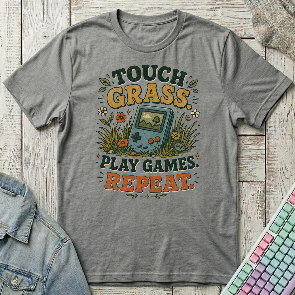 Touch Grass Repeat T-Shirt - Touch Grass Repeat_graphite_heather