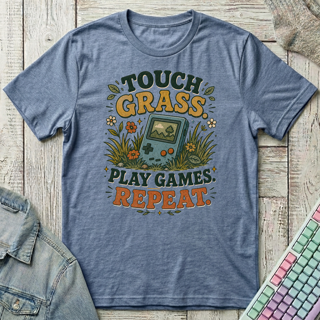 Touch Grass Repeat T-Shirt - Touch Grass Repeat_heather_indigo