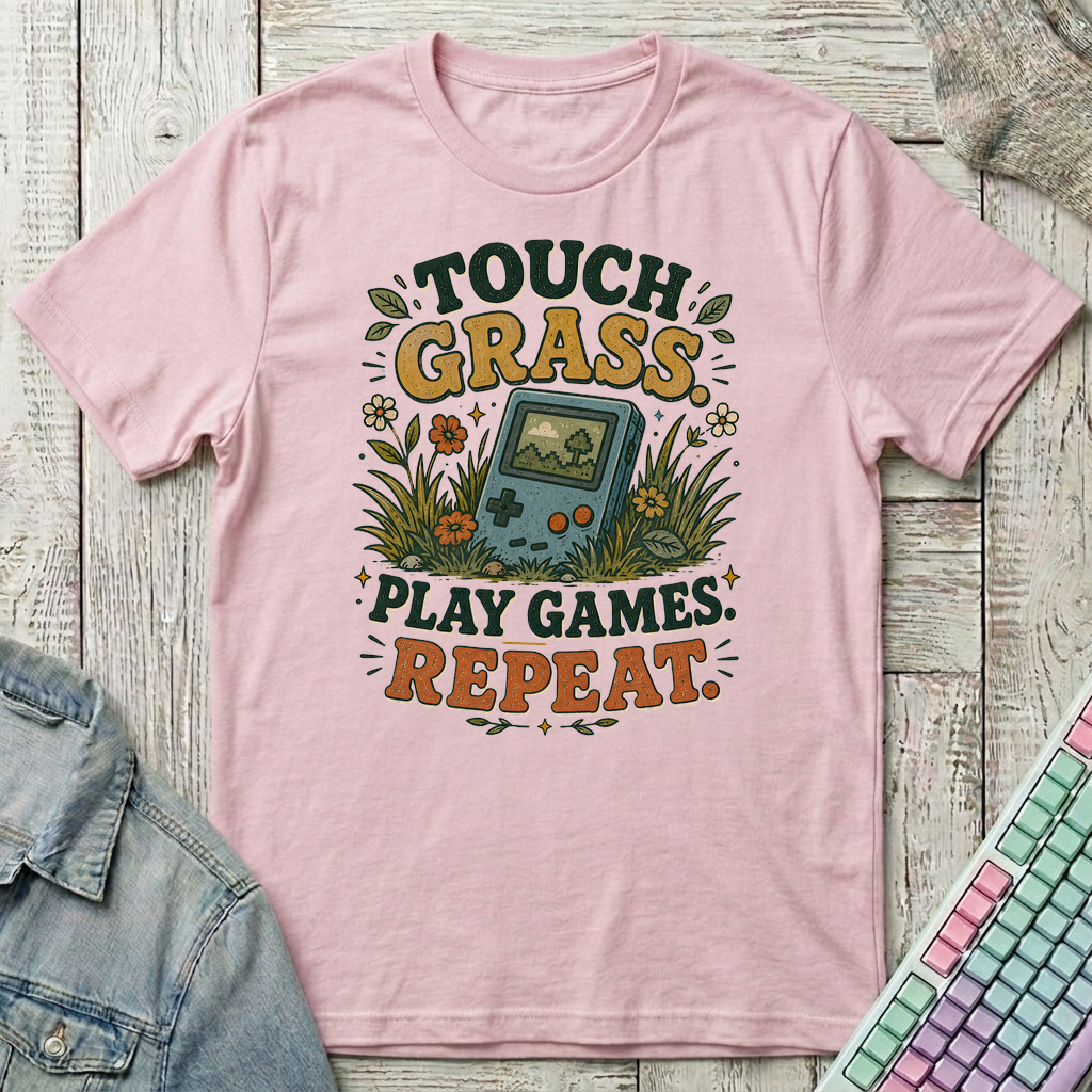 Touch Grass Repeat T-Shirt - Touch Grass Repeat_light_pink