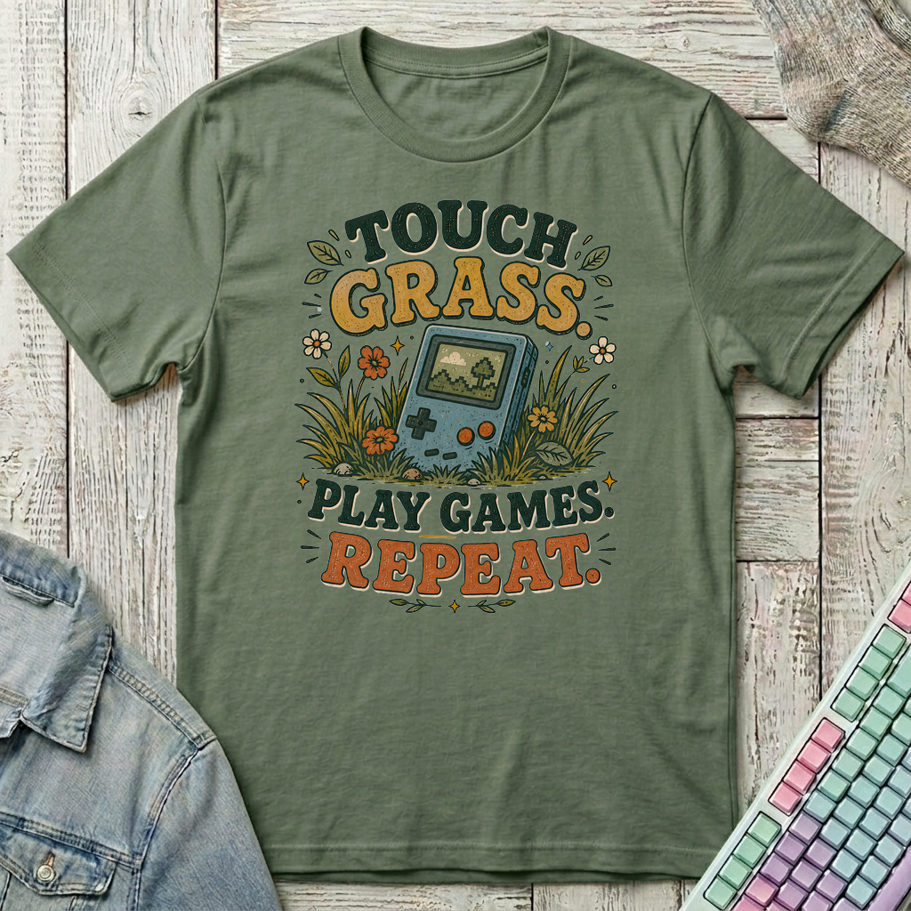 Touch Grass Repeat T-Shirt - Touch Grass Repeat_military_green