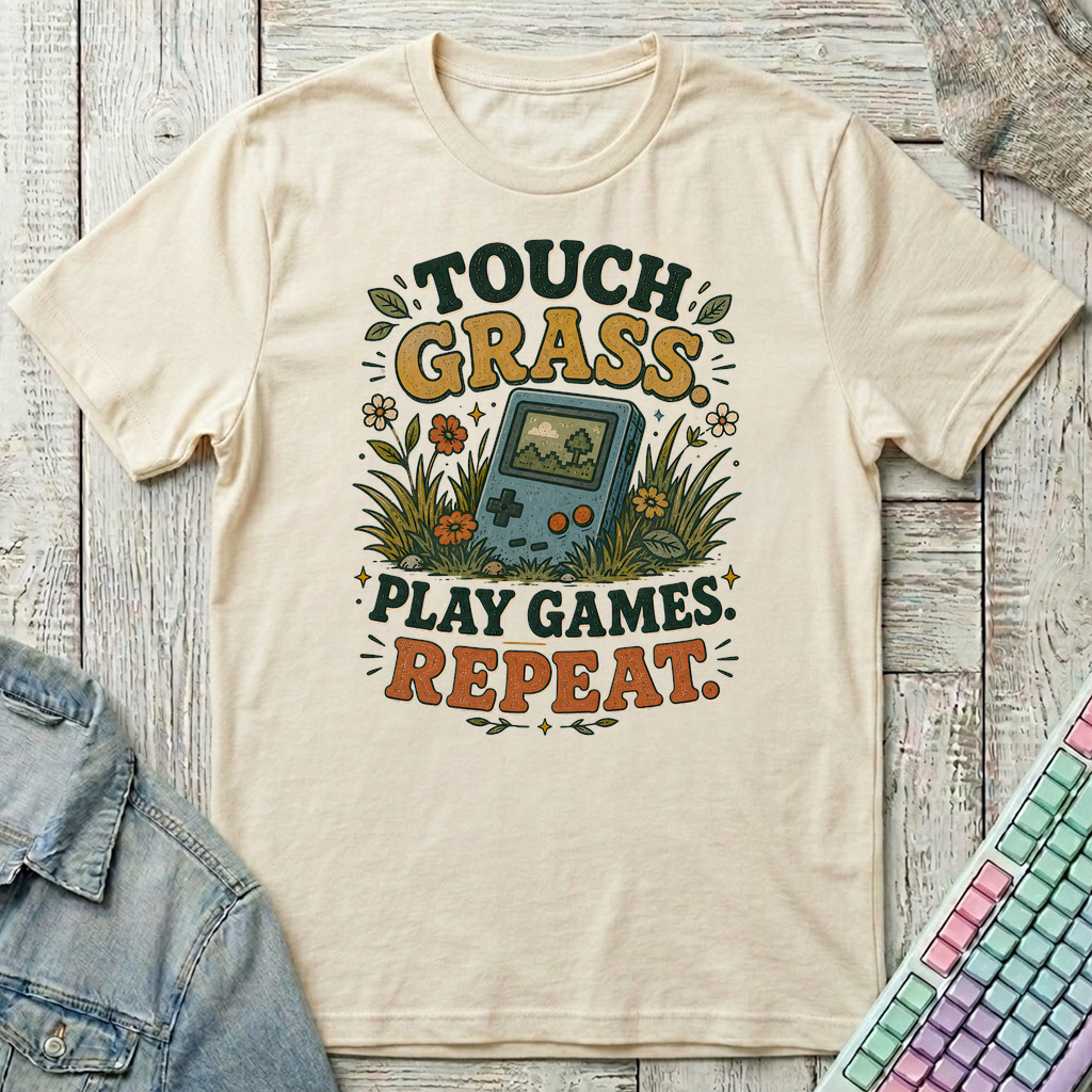 Touch Grass Repeat T-Shirt - Touch Grass Repeat_natural