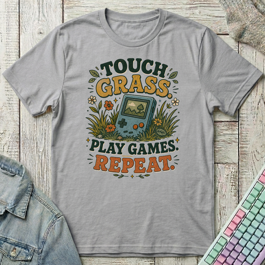 Touch Grass Repeat T-Shirt - Touch Grass Repeat_sport_grey