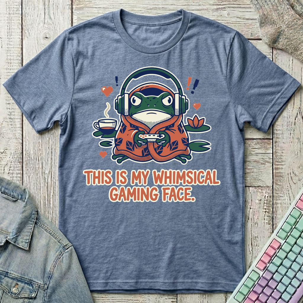 Whimsical Gaming Frog T-Shirt - Whimsical Gaming Frog_heather_indigo