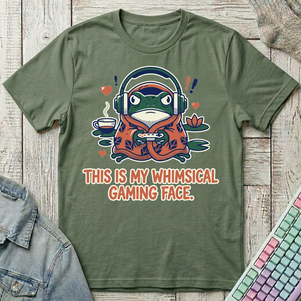 Whimsical Gaming Frog T-Shirt - Whimsical Gaming Frog_military_green